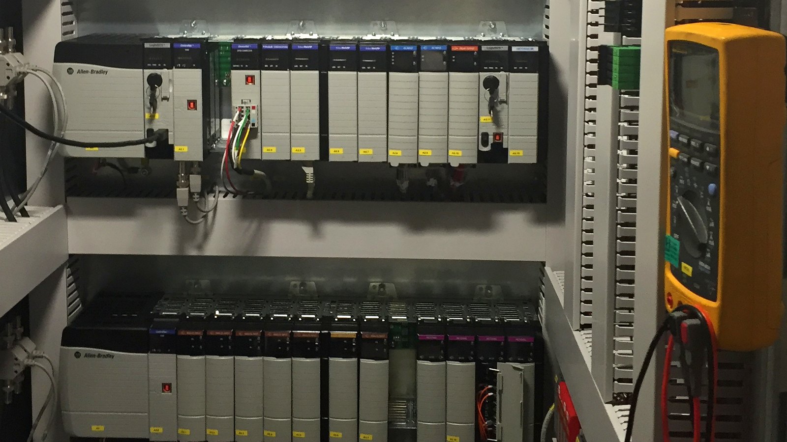 Gas turbine control cabinet with Allen-Bradley ControlLogix racks during commissioning