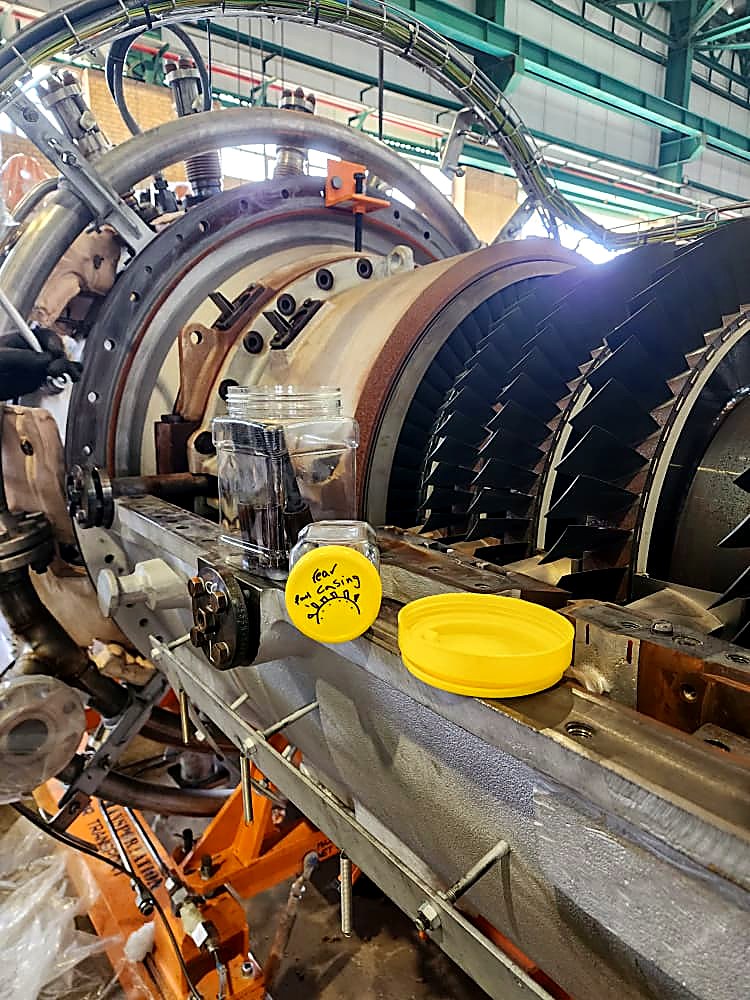 Gas turbine rotor during a major overhaul in the workshop